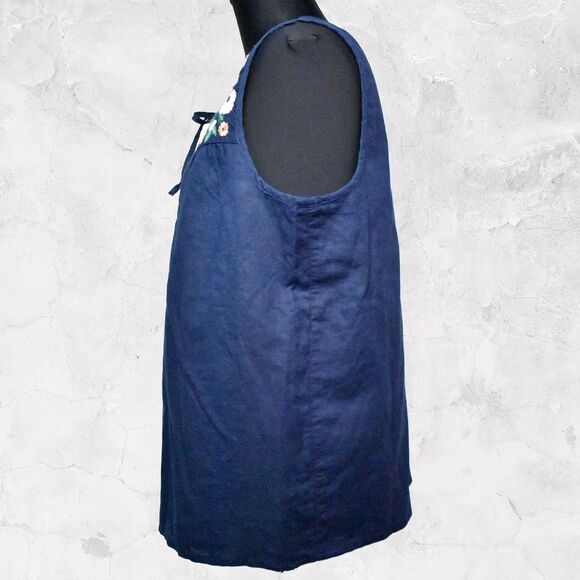 J Crew Navy Linen/Cotton Floral Embroidery Sleeveless Top - Lined - Women's S - Picture 4 of 7